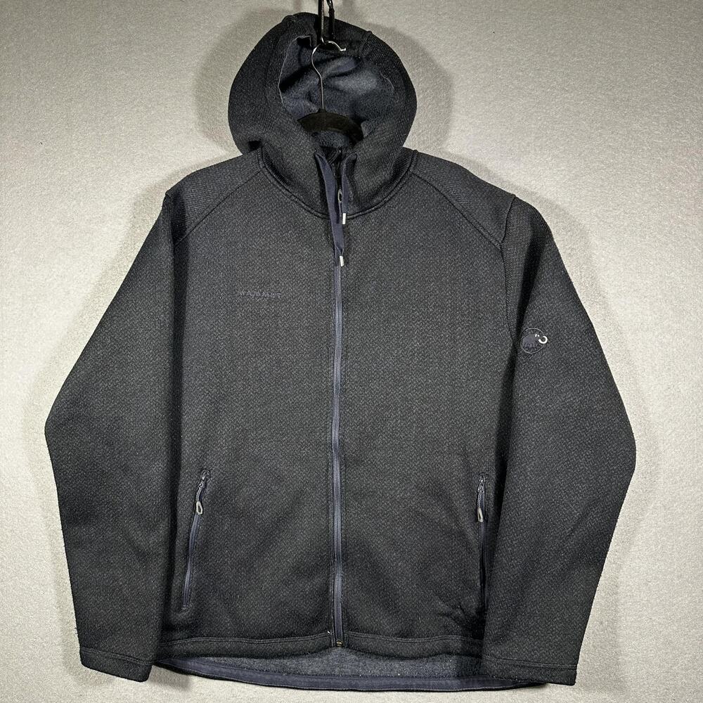 Mammut Jacket Mens 2XL Hooded Fleece Full Zip Herringbone Hiking Outdoor